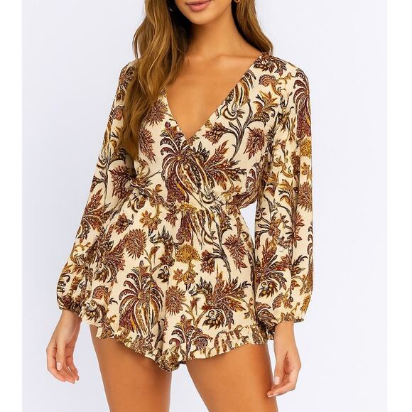 Show Me Your MuMu Bailey Floral Long Sleeve Romper Small NWOT - Picture 1 of 11